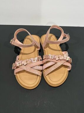 Sugar Pink Iridescent Floral Butterfly Glitter Strap Adjustable Ankle Sandal Kid
